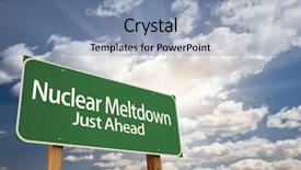  Presentation with nuclear accidents - Audience pleasing PPT theme consisting of nuclear meltdown green road sign backdrop and a light blue colored foreground