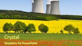  Presentation with plant nuclear - Slides featuring nuclear power plant in spring background and a tawny brown colored foreground