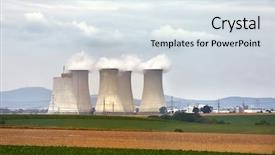 Presentation with plant nuclear - Beautiful PPT theme featuring nuclear power plant with cooling backdrop and a sky blue colored foreground