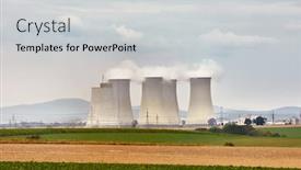  Presentation with plant nuclear - Amazing presentation theme having nuclear power plant with cooling towers backdrop and a light gray colored foreground