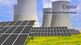  Presentation with solar power plant - Colorful presentation theme enhanced with nuclear power plant with solar backdrop and a light blue colored foreground