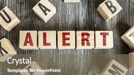  Presentation with security alert - Presentation design enhanced with nuclear security - wooden blocks with the text background and a violet colored foreground