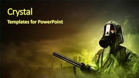  Presentation with gas - Slide set featuring nuclear terrorism - man in gas mask background and a  colored foreground