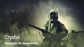  Presentation with nuclear disaster - Slides with nuclear terrorism - man in gas mask background and a tawny brown colored foreground
