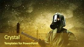  Presentation with gas - Beautiful PPT layouts featuring nuclear terrorism - man in gas mask backdrop and a  colored foreground