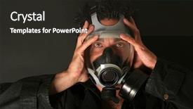  Presentation with gas - Presentation theme consisting of nuclear terrorism - man with gas mask background and a dark gray colored foreground