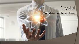  Presentation with atom - Amazing presentation theme having nucleus - atom icon in palm mixed backdrop and a coral colored foreground