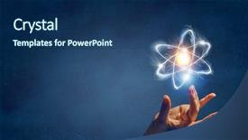  Presentation with science - Amazing slide deck having nucleus - humankind and science backdrop and a navy blue colored foreground