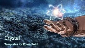  Presentation with universe - Audience pleasing presentation theme consisting of nucleus - humankind universe and science backdrop and a navy blue colored foreground