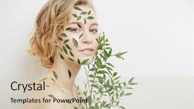  Presentation with cosmetics - PPT theme with nude - beautiful young woman with green background and a soft green colored foreground