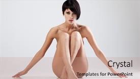 Presentation with floor - Colorful slides enhanced with nude - young beautiful naked woman sitting backdrop and a coral colored foreground