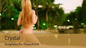  Presentation with tropical - Beautiful presentation theme featuring nude girl - naked woman on tropical beach backdrop and a gold colored foreground