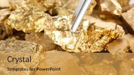 Presentation with gold nugget - Theme with tweezers holding golden nugget close background and a yellow colored foreground