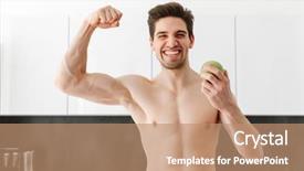  Presentation with man looking up happy - PPT layouts enhanced with nuke - portrait of a happy cheerful background and a coral colored foreground