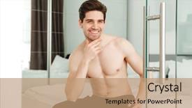  Presentation with man looking up happy - Slide set consisting of nuke - portrait of a happy cheerful background and a coral colored foreground