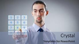  Presentation with human brain ai virtual - PPT theme consisting of num - businessman pressing virtual buttons background and a  colored foreground