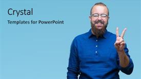  Presentation with young man wearing a hat - PPT layouts with numbeer - young caucasian hipster man wearing background and a light blue colored foreground