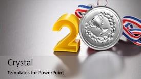  Presentation with medal - Audience pleasing PPT theme consisting of number 2 and the silver medal backdrop and a light gray colored foreground