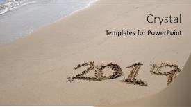  Presentation with new year 2019 - Cool new slides with number-2019-on-sandy-beach backdrop and a soft green colored foreground