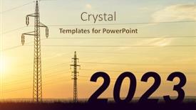  Presentation with electricity price - PPT theme having number-2023-with-electric-pylons background and a soft green colored foreground