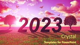  Presentation with happy new year - Presentation theme having number-2023-with-tree background and a tawny brown colored foreground