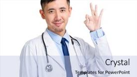  Presentation with doctor asian - Presentation theme consisting of number 3 - asian male doctor with ok background and a light blue colored foreground