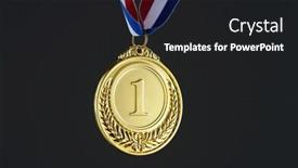  Presentation with gold medal - Amazing presentation design having number one gold medal on the black background backdrop and a dark gray colored foreground