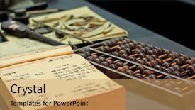  Presentation with old book - Theme featuring number pots - abacus and book background and a yellow colored foreground