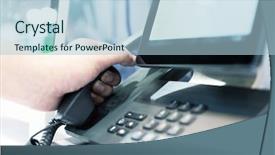  Presentation with exhibition - PPT layouts enhanced with number system - hand using videophone on exhibition background and a  colored foreground