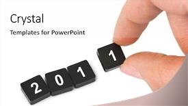  Presentation with numbers - Slides with 2010 calendar - numbers 2011 and hand isolated background and a white colored foreground