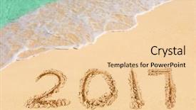  Presentation with shells beach summer holiday - PPT theme featuring numbers 2017 on beach - concept background and a  colored foreground