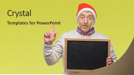  Presentation with happy sad face man - Slides with numbers list - handsome senior man wearing christmas background and a  colored foreground