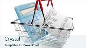 Presentation with calculator - Colorful slide deck enhanced with numbers list - shopping till receipt calculator backdrop and a light blue colored foreground