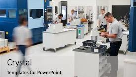  Presentation with busy - Presentation theme having numerical - busy engineering workshop with workers background and a light gray colored foreground