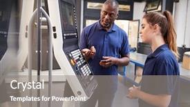  Presentation with cnc machine tool - PPT theme featuring numerical - engineer showing apprentice how background and a gray colored foreground