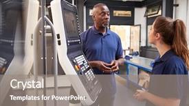  Presentation with cnc machine tool - Slide deck enhanced with numerical - engineer showing apprentice how background and a gray colored foreground