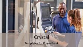  Presentation with cnc machine tool - Beautiful slide deck featuring numerical - engineer showing apprentice how backdrop and a light gray colored foreground