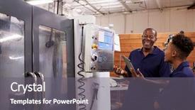  Presentation with cnc machine - Slide set with numerical - engineer training young male apprentice background and a gray colored foreground