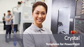  Presentation with cnc - Colorful presentation theme enhanced with numerical - portrait of female engineer operating backdrop and a gray colored foreground