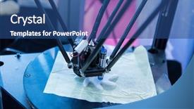  Presentation with 3d printing print concept metallic - Colorful presentation enhanced with numerical modeling - modern 3d printer printing figure backdrop and a ocean colored foreground