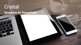  Presentation with coffee cup - PPT theme enhanced with numerique - modern laptop mobile phone tablet background and a gray colored foreground
