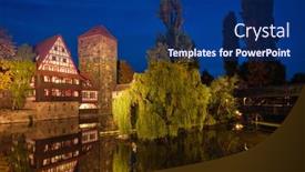  Presentation with city - Presentation design consisting of nuremberg-city-houses-on-riverside background and a navy blue colored foreground