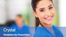  Presentation with medical worker - Beautiful theme featuring nurse - closeup portrait of young female backdrop and a teal colored foreground