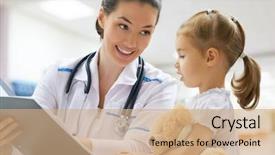  Presentation with hospital - Slides with nurse - doctor examining a child background and a coral colored foreground