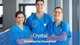 Presentation with scrubs - Cool new presentation design with nurse - group of young hospital workers backdrop and a teal colored foreground