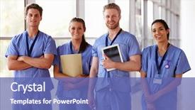  Presentation with healthcare workers - Cool new PPT layouts with nurse - group portrait of healthcare workers backdrop and a ocean colored foreground