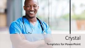  Presentation with male nurse - PPT layouts with nurse - happy male african medical surgeon background and a light gray colored foreground