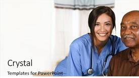  Presentation with elderly health - PPT theme featuring nurse - health care worker helping background and a light blue colored foreground
