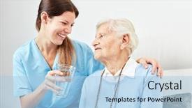  Presentation with senior citizen - Theme with nurse - nursing service woman gives senior background and a light blue colored foreground