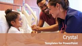  Presentation with pediatrician - Presentation design with nurse - pediatrician visiting father and child background and a coral colored foreground